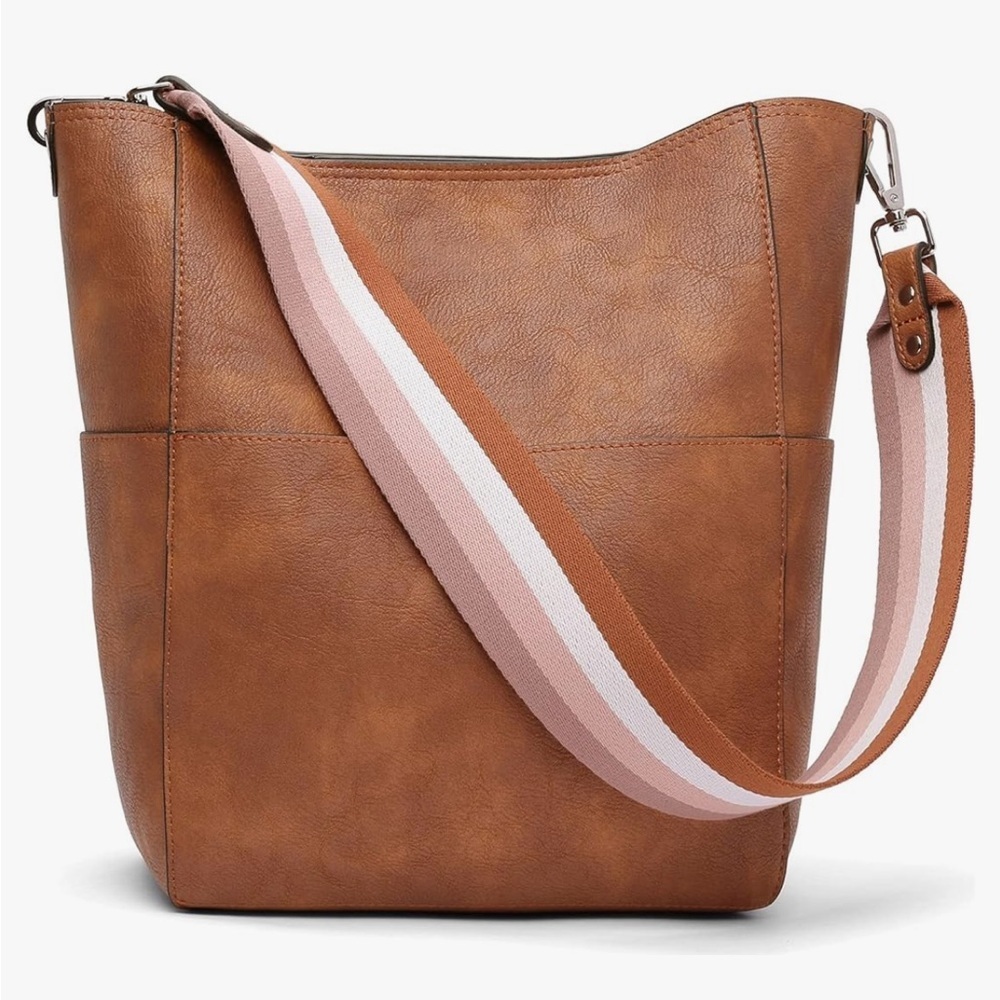 Chic Brown Shoulder Bag with Striped Strap